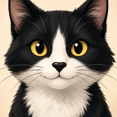 Illustration of Sylvester, a black-and-white tuxedo cat with yellow eyes